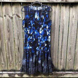 Rickie Freeman for Teri Jon Flapper Dress Size 4 Blue Black Metallic Panels